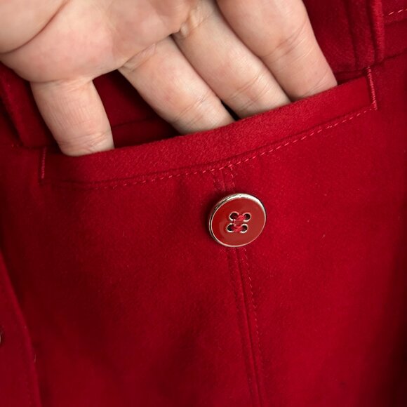 Per Una Cherry‎ Red Winter Coat Sz 14 Brushed Velvet Preppy Satin Twee 3/4 Bold - Picture 5 of 13